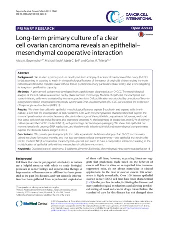 Long-term primary culture of a clear cell ovarian carcinoma reveals an epithelial–mesenchymal cooperative interaction thumbnail