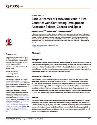 Birth Outcomes of Latin Americans in Two Countries with Contrasting Immigration Admission Policies: Canada and Spain thumbnail