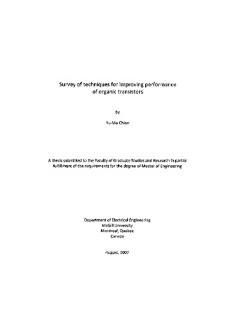 Survey of techniques for improving performance of organic transistors thumbnail