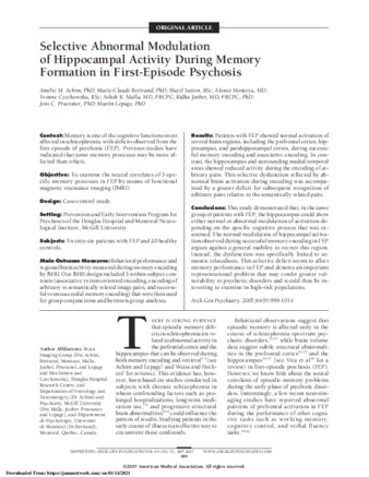 Selective Abnormal Modulation of Hippocampal Activity During Memory Formation in First-Episode Psychosis thumbnail
