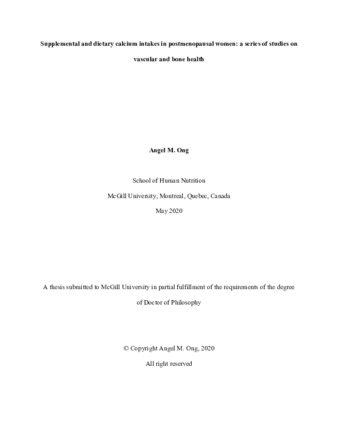 Supplemental and dietary calcium intakes in postmenopausal women: a series of studies on vascular and bone health thumbnail
