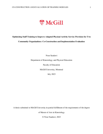 Optimizing Staff Training to Improve Adapted Physical Activity Service Provision for Two Community Organizations: Co-Construction and Implementation Evaluation thumbnail