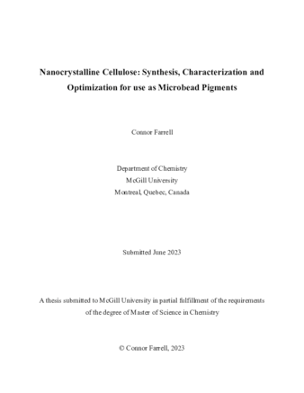 Nanocrystalline Cellulose: Synthesis, Characterization and Optimization for use as Microbead Pigments. thumbnail