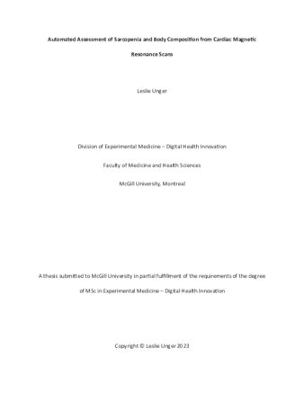 Automated Assessment of Sarcopenia and Body Composition from Cardiac Magnetic Resonance Scans thumbnail
