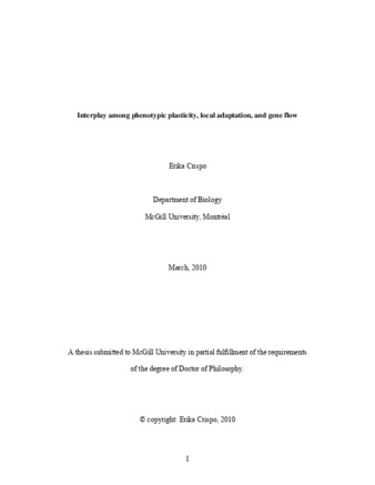 Interplay among phenotypic plasticity, local adaptation, and gene flow thumbnail