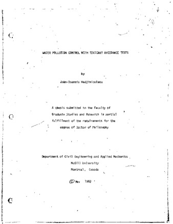 Water pollution control with toxicant avoidance tests thumbnail