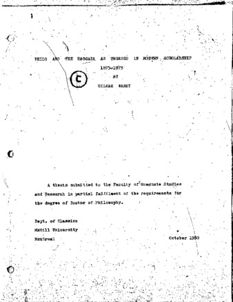 Philo and the Haggada as treated in modern scholarship, 1875-1975 thumbnail