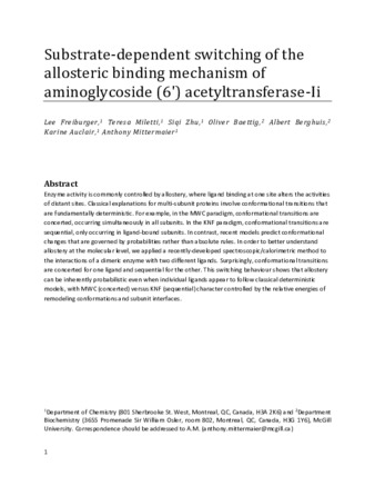 Substrate-dependent switching of the allosteric binding mechanism of aminoglycoside (6') acetyltransferase-Ii thumbnail