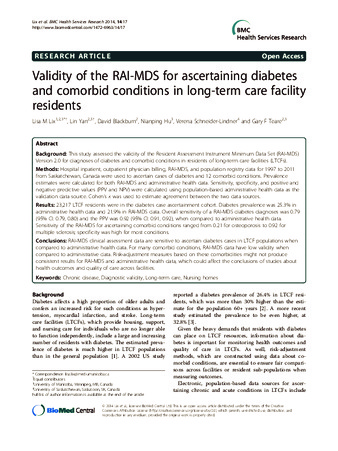 Validity of the RAI-MDS for ascertaining diabetes and comorbid conditions in long-term care facility residents thumbnail