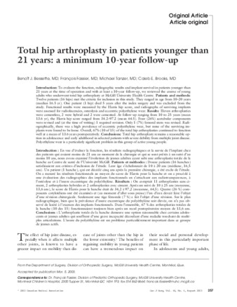 Total hip arthroplasty in patients younger than 21 years: a minimum, 10-year follow-up thumbnail