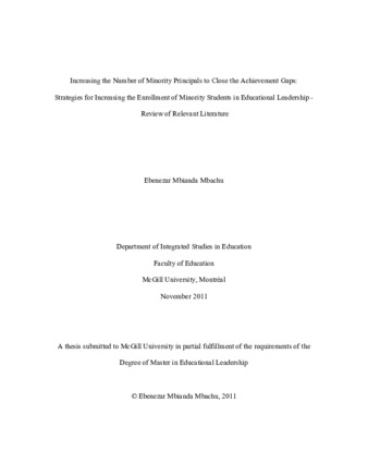 Increasing the number of minority principals to close the achievement gaps: strategies for increasing the enrollment of minority students in educational leadership-review of relevant literature thumbnail