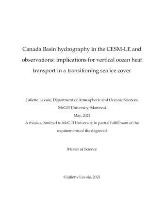 Canada Basin vertical hydrography in the CESM-LE and observations: implications for vertical ocean heat transport in a transitioning sea ice cover thumbnail