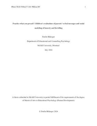 Practice what you preach? Children's evaluations of parents' verbal messages and social modeling of honesty and lie-telling thumbnail