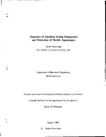 Dynamics of satellites during deployment and retraction of flexible appendages thumbnail