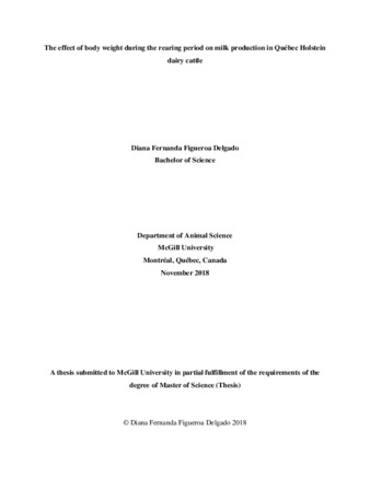 The effect of body weight during the rearing period on milk production in Québec dairy cattle thumbnail