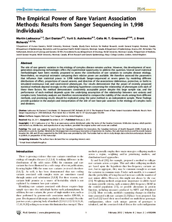 The Empirical Power of Rare Variant Association Methods: Results from Sanger Sequencing in 1,998 Individuals thumbnail