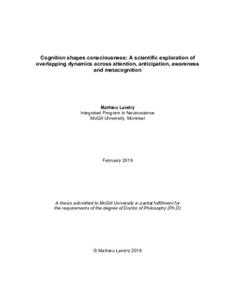 Cognition shapes consciousness:A scientific exploration of overlapping dynamics between attention, anticipation, awareness and metacognition thumbnail