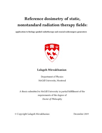 Reference dosimetry of static, nonstandard radiation therapy fields: application to biology-guided radiotherapy and cranial radiosurgery generators thumbnail