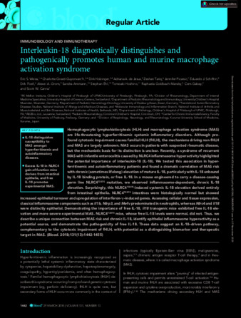 Interleukin-18 diagnostically distinguishes and pathogenically promotes human and murine macrophage activation syndrome thumbnail