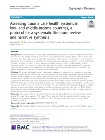 Assessing trauma care health systems in low- and middle-income countries, a protocol for a systematic literature review and narrative synthesis thumbnail