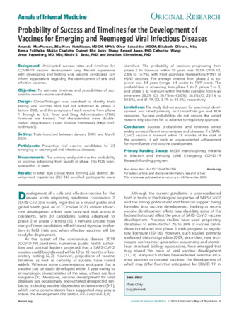 Probability of Success and Timelines for the Development of Vaccines for Emerging and Reemerged Viral Infectious Diseases thumbnail