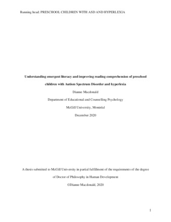 Understanding emergent literacy and improving reading comprehension of preschool children with autism spectrum disorder and hyperlexia thumbnail