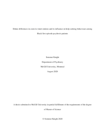 Ethnic differences in coercive interventions and its influence on help-seeking behaviours among Black first episode psychosis patients thumbnail