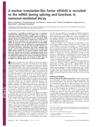 A nuclear translation-like factor eIF4AIII is recruited to the mRNA during splicing and functions in nonsense-mediated decay thumbnail