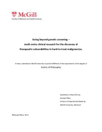 Going beyond genetic screening – multi-omic clinical research for the discovery of therapeutic vulnerabilities in hard-to-treat malignancies. thumbnail