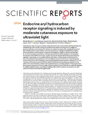 Endocrine aryl hydrocarbon receptor signaling is induced by moderate cutaneous exposure to ultraviolet light thumbnail