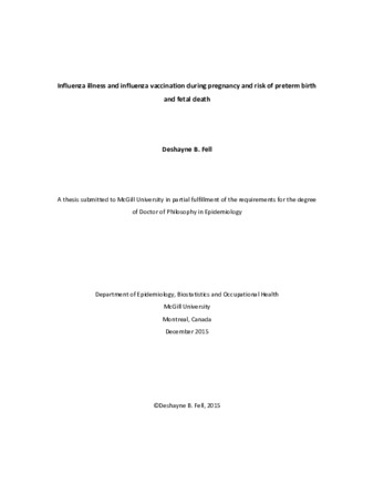 Influenza illness and influenza vaccination during pregnancy and risk of preterm birth and fetal death thumbnail