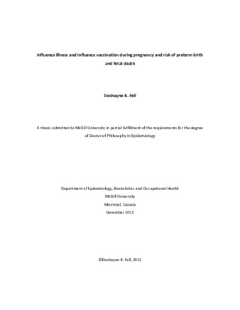 Influenza illness and influenza vaccination during pregnancy and risk of preterm birth and fetal death thumbnail