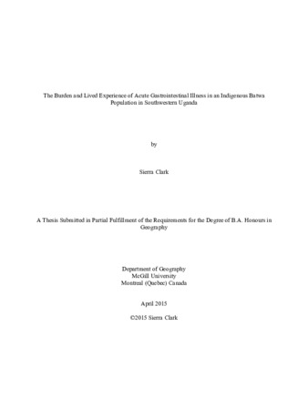 The Burden and Lived Experience of Acute Gastrointestinal Illness in an Indigenous Batwa Population in Southwestern Uganda thumbnail