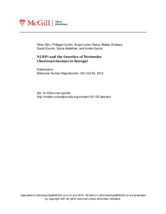 NLRP7 and the Genetics of Postmolar Choriocarcinomas in Senegal thumbnail