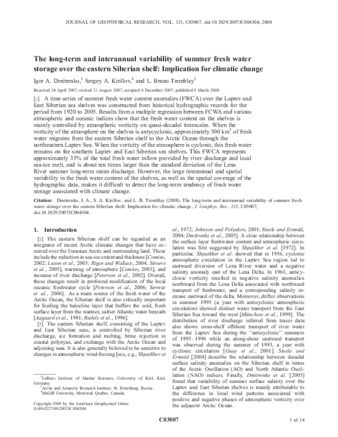 The long-term and interannual variability of summer fresh water storage over the eastern Siberian shelf: Implication for climatic change thumbnail