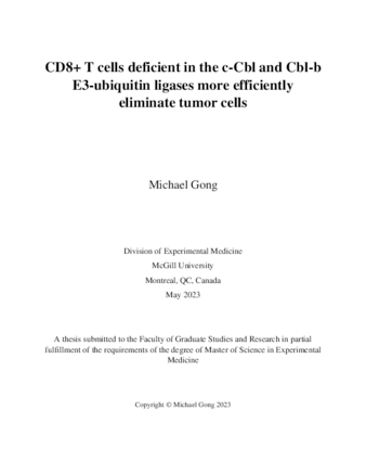 CD8+ T cells deficient in the c-Cbl and Cbl-b E3-ubiquitin ligases more efficiently eliminate tumor cells thumbnail