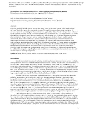 Investigation of Acute and Chronic Toxicity Trends of Pesticides Using High-Throughput Bioluminescence Assay Based on the Test Organism Vibrio fischeri thumbnail