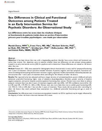 Sex Differences in Clinical and Functional Outcomes among Patients Treated in an Early Intervention Service for Psychotic Disorders: An Observational Study thumbnail