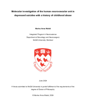 Molecular investigation of the human neurovascular unit in depressed suicides with a history of childhood abuse thumbnail