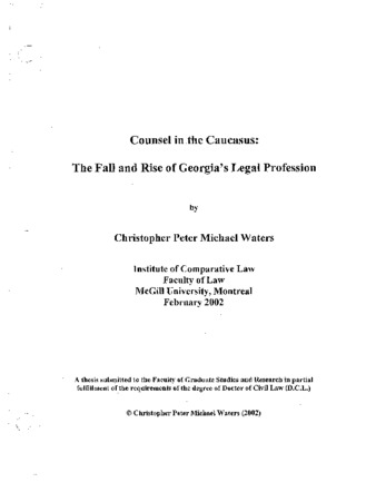 Counsel in the Caucasus : the fall and rise of Georgia's legal profession thumbnail