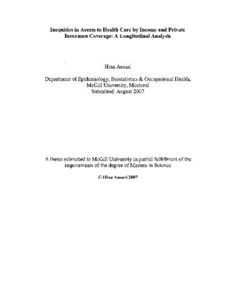 Inequities in access to health care by income and private insurance coverage : a longitudinal analysis thumbnail