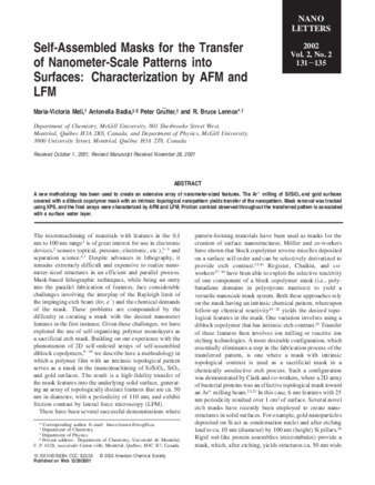 Self-Assembled Masks for the Transfer of Nanometer-Scale Patterns into Surfaces: Characterization by AFM and LFM thumbnail