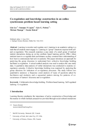 Co-regulation and knowledge construction in an online synchronous problem based learning setting thumbnail