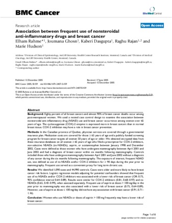 Association between frequent use of nonsteroidal anti-inflammatory drugs and breast cancer thumbnail