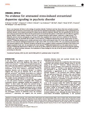 No evidence for attenuated stress-induced extrastriatal dopamine signaling in psychotic disorder thumbnail