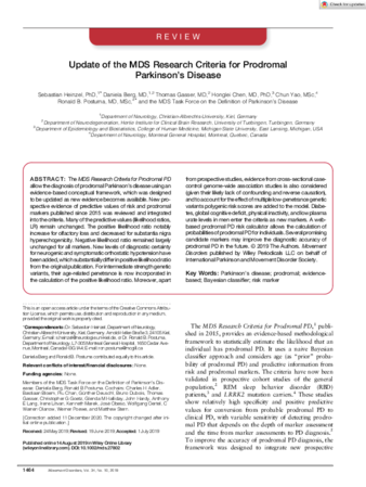 Update of the MDS research criteria for prodromal Parkinson's disease thumbnail