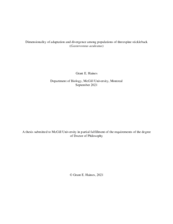 Dimensionality of adaptation and divergence among populations of threespine stickleback (Gasterosteus aculeatus) thumbnail