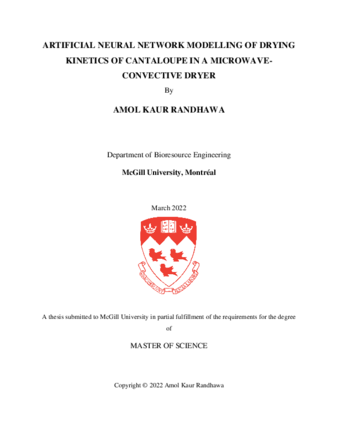 Artificial neural network modelling of drying kinetics of cantaloupe in a microwave-convective dryer thumbnail