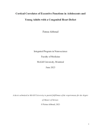 Cortical Correlates of Executive Functions in Adolescents and Young Adults with a Congenital Heart Defect thumbnail