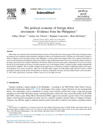 The political economy of foreign direct investment—Evidence from the Philippines*  thumbnail